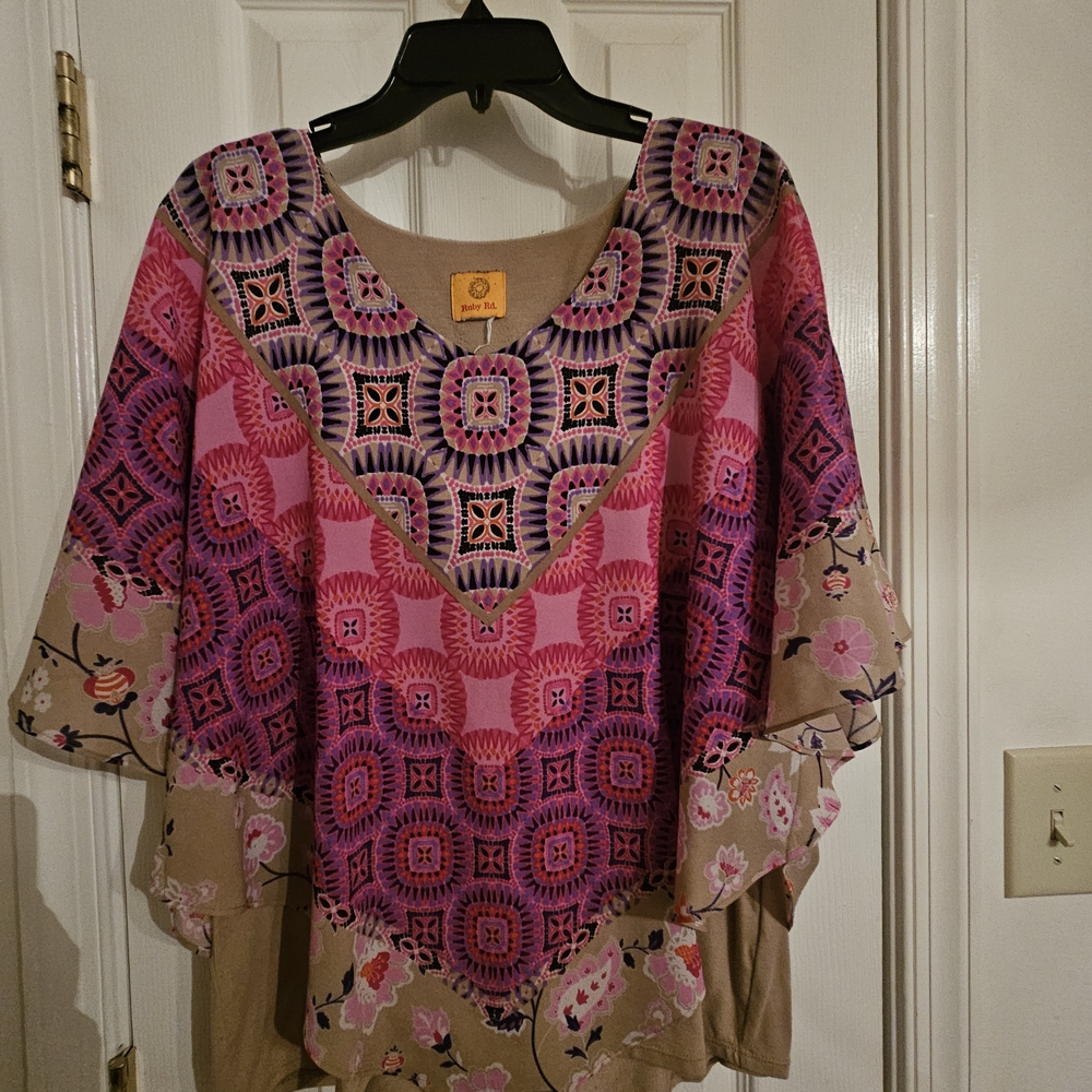 Ruby Rd. Pink and Purple Geometric Blouse